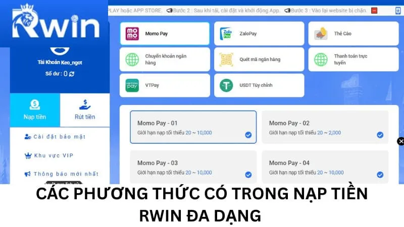 Các phương thức có trong nạp tiền Bl555 đa dạng 